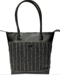 ladies black jute canvas handbag