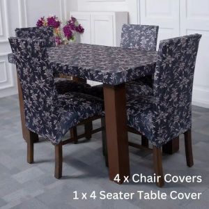 DivineTrendz Exclusive - Black Beige Abstract Elastic Chair & Table Cover