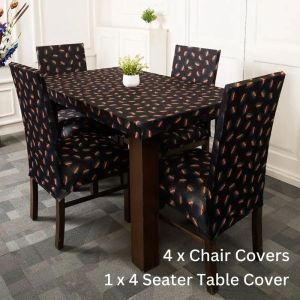 DivineTrendz Exclusive - Black Seamless Flowers Elastic Chair Table Cover