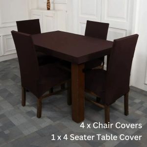 DivineTrendz Exclusive - Brown Solid Elastic Chair & Table Cover