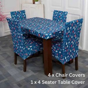 DivineTrendz Exclusive - Christmas Snow Elastic Chair Table Cover