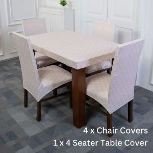 DivineTrendz Exclusive - Cream Diamond Elastic Chair Table Cover