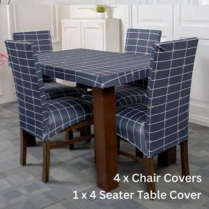 DivineTrendz Exclusive - Gray White Checks Elastic Chair Table Cover