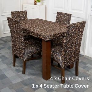 DivineTrendz- Golden & Black Pattern Elastic Chair Table Cover