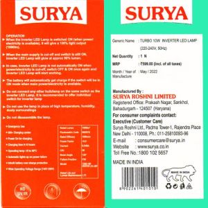 SURYA TURBO 10W Inverter LED Emergency Light Bulb