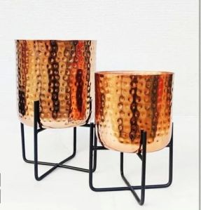 Hammered Copper Planter with Stand