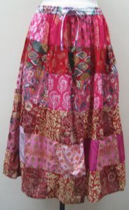 Flared Cotton Patchwork Skirt