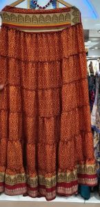 Printed Vintage Silk Saree Long Skirt