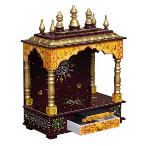 Maroon & Yellow Printed Wooden Temple