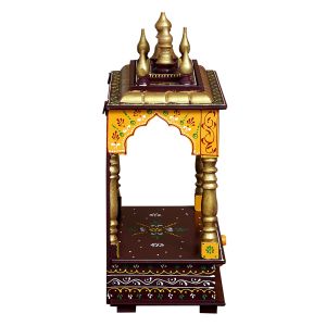 Maroon & Yellow Printed Wooden Temple