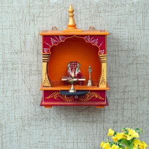 Orange & Red Hand Carved Wooden Temple