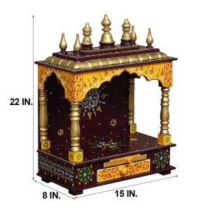 Maroon & Yellow Printed Wooden Temple