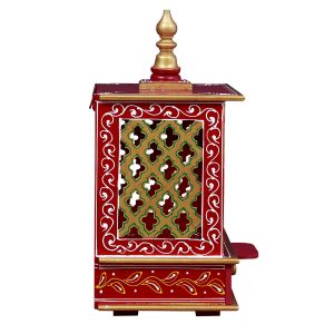 Red & Golden Hand Carved Printed Wooden Temple