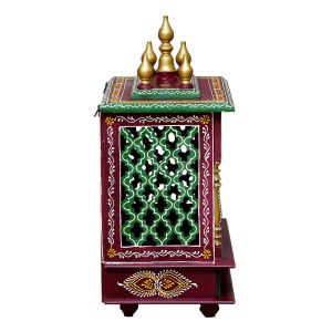 Maroon & Green Printed Wooden Temple with Door