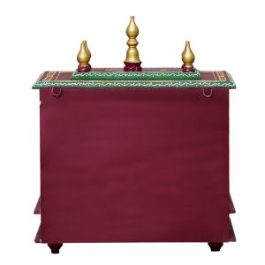 Maroon & Green Printed Wooden Temple with Door