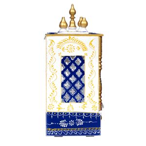 White & Blue Hand Carved Printed Wooden Temple