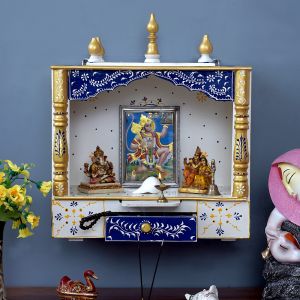 White & Blue Hand Carved Printed Wooden Temple