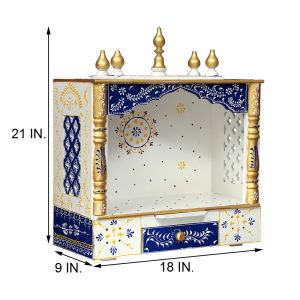 White & Blue Hand Carved Printed Wooden Temple