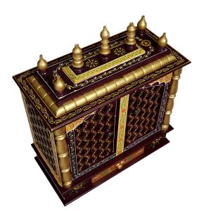 Maroon & Golden Printed Wooden Temple with Door