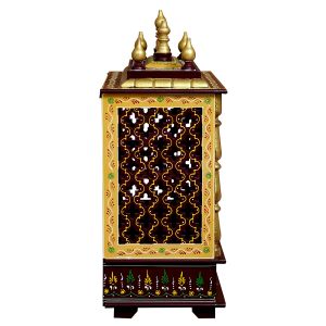 Maroon & Golden Printed Wooden Temple with Door
