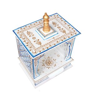 White Hand Carved Printed Wooden Temple