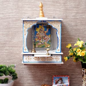 White Hand Carved Printed Wooden Temple
