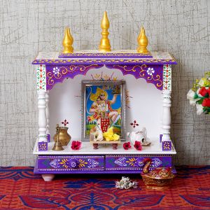 White & Purple Printed Wooden Temple