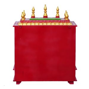 Red & Green Printed Wooden Temple with Door