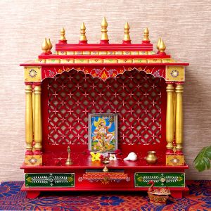Red & Golden Printed Wooden Temple