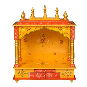 Yellow & Red Printed Wooden Temple
