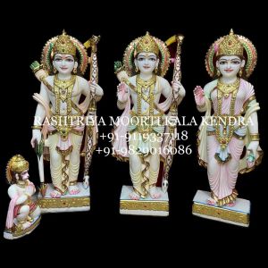 36 Inch Coloured Marble Ram Darbar Statue