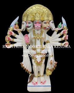 5 Mukhi Golden Marble Hanuman Statue