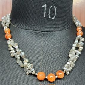 Labradorite Carnelian Gemstone Beaded Necklace
