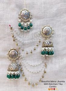 Mirror Jhumka Earring & Tikka