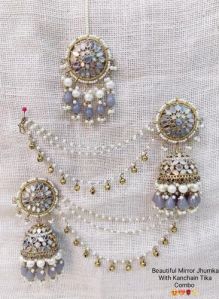 Mirror Jhumka Earring & Tikka