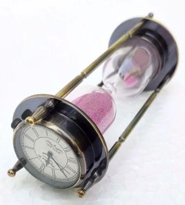 3 Minute Brass Sand Timer With Compass and Clock