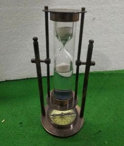 Brass Liquid Sand Timer with Compass