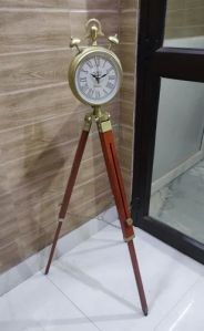 Wooden Tripod Brass Clock