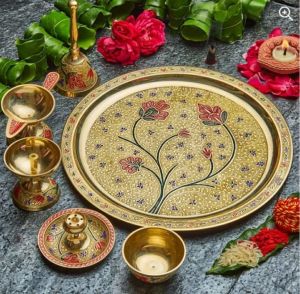 Brass pooja thali with enamel