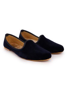 House Of Jutti Men Navy Blue Ethnic Fabric Handcrafted Embellished Loafers with Resin Sole