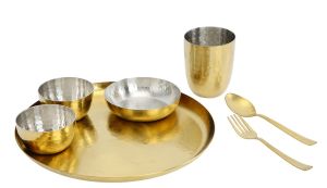 7 Pcs Stainless Steel PVD Gold Round Thali Set