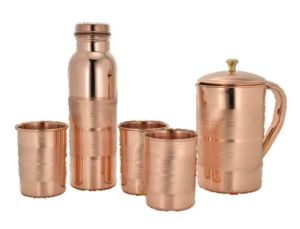 Copper Bottle Jug 3 Glass Set