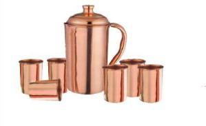 Copper Water Jug With 6 Glass Set