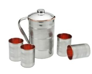 Stainless Steel Copper Water Jug with 4 Glass Set