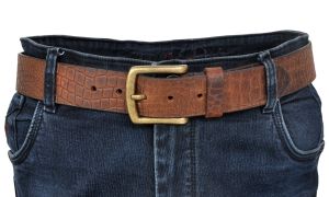 Men\'s Full Grain Croco Print Brown Leather Belt