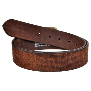 Men\'s Full Grain Croco Print Brown Leather Belt