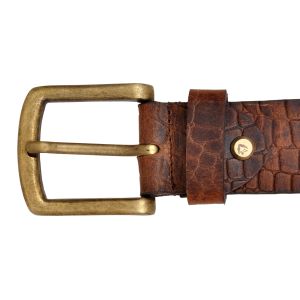 Men\'s Full Grain Croco Print Brown Leather Belt