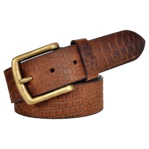 Men's Full Grain Croco Print Brown Leather Belt