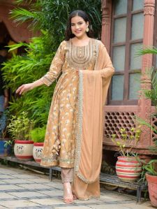 Ladies Brown Party Wear Anarkali Kurta Set