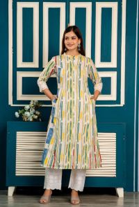 Ladies Multicolor Printed A-Line Kurti